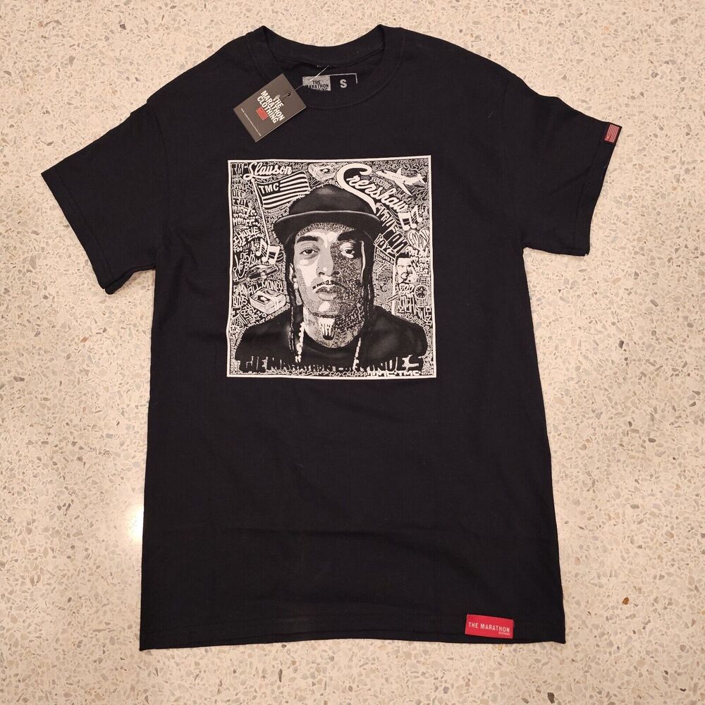 Men’s Marathon Nipsey Hussle Graphic Tee Crenshaw Script Black Size Small NWT‎